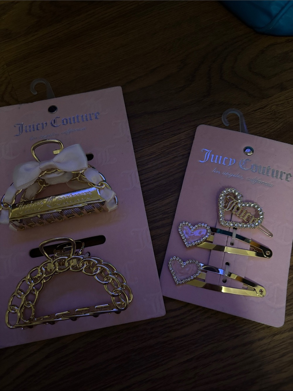 Juicy Couture Gold and Pink Girls Hair Clip Set with Heart Snap Clips